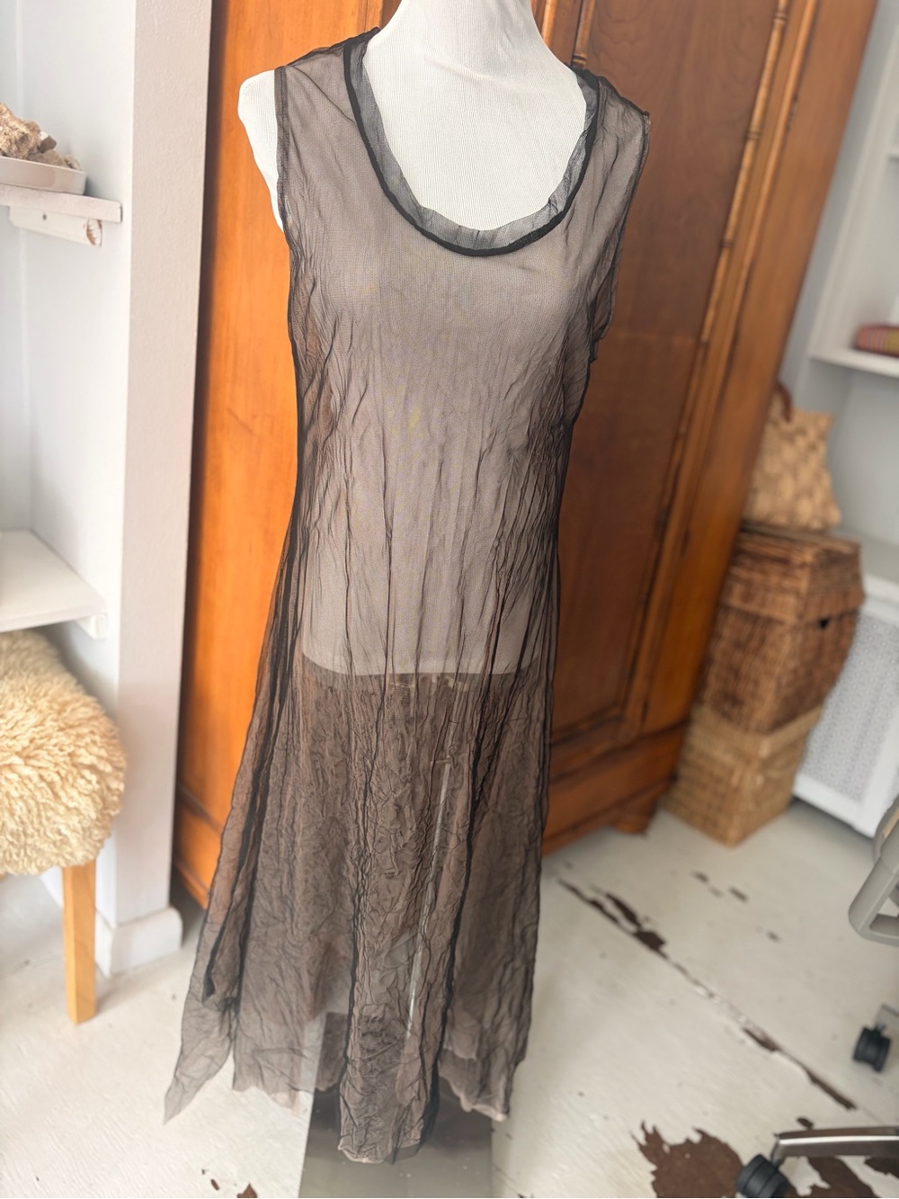 Sheer Black Maxi Mesh Dress - Sleeveless Layering Slip